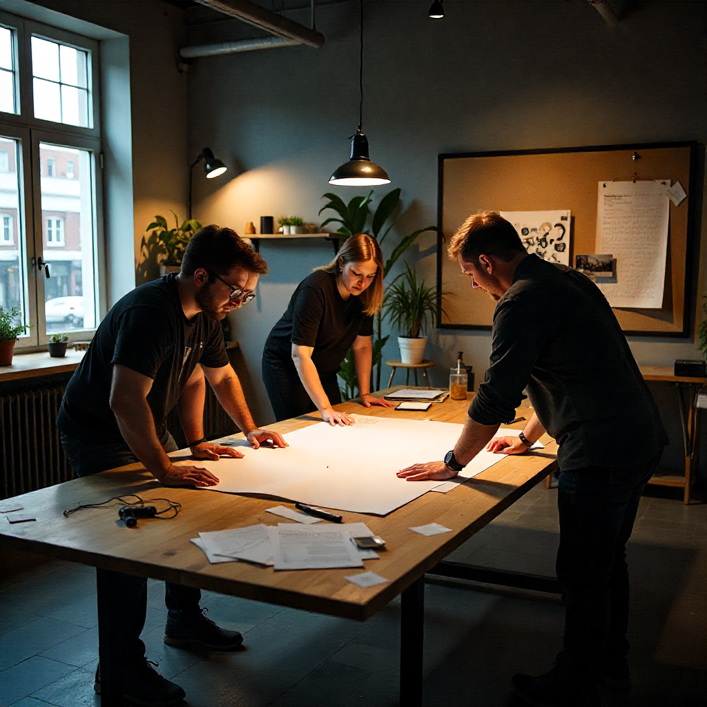 Creatief team aan het werk in moderne studio omgeving